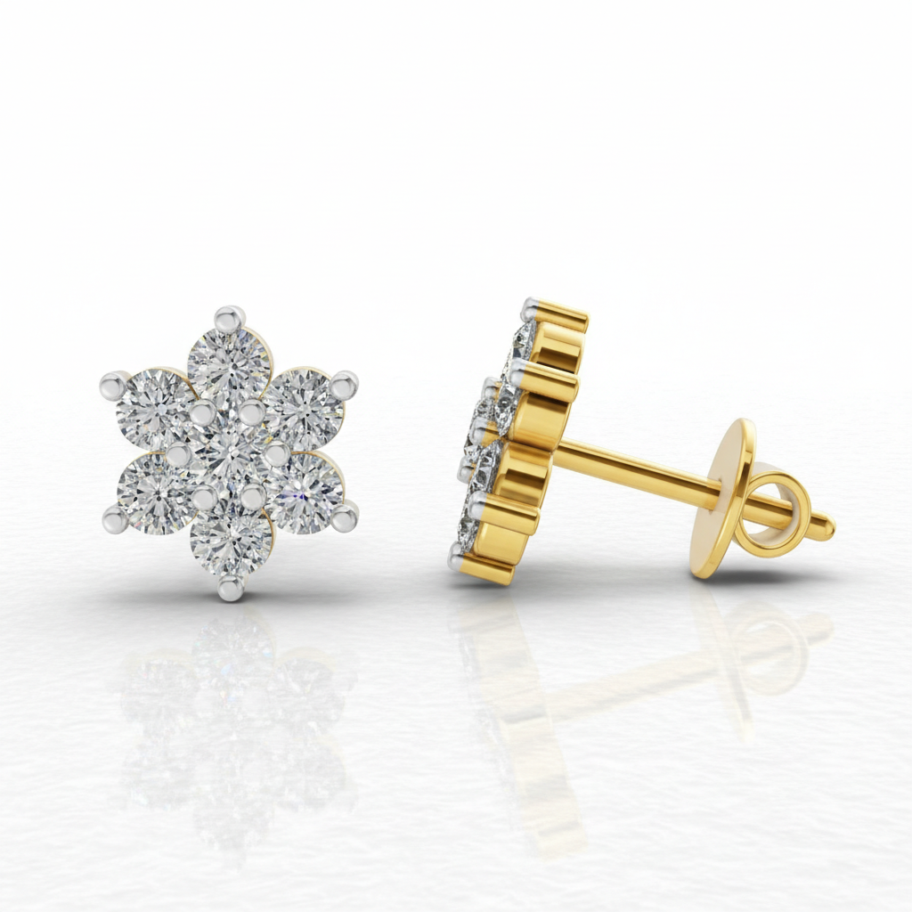 0.41 Ct  Round Shape Floral Diamond Stud Earrings | 14K Rose Gold