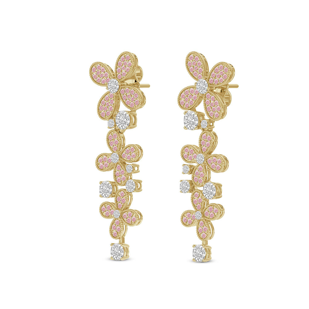 Sparkles Pink Petal Cascade Drop Diamond Earring
