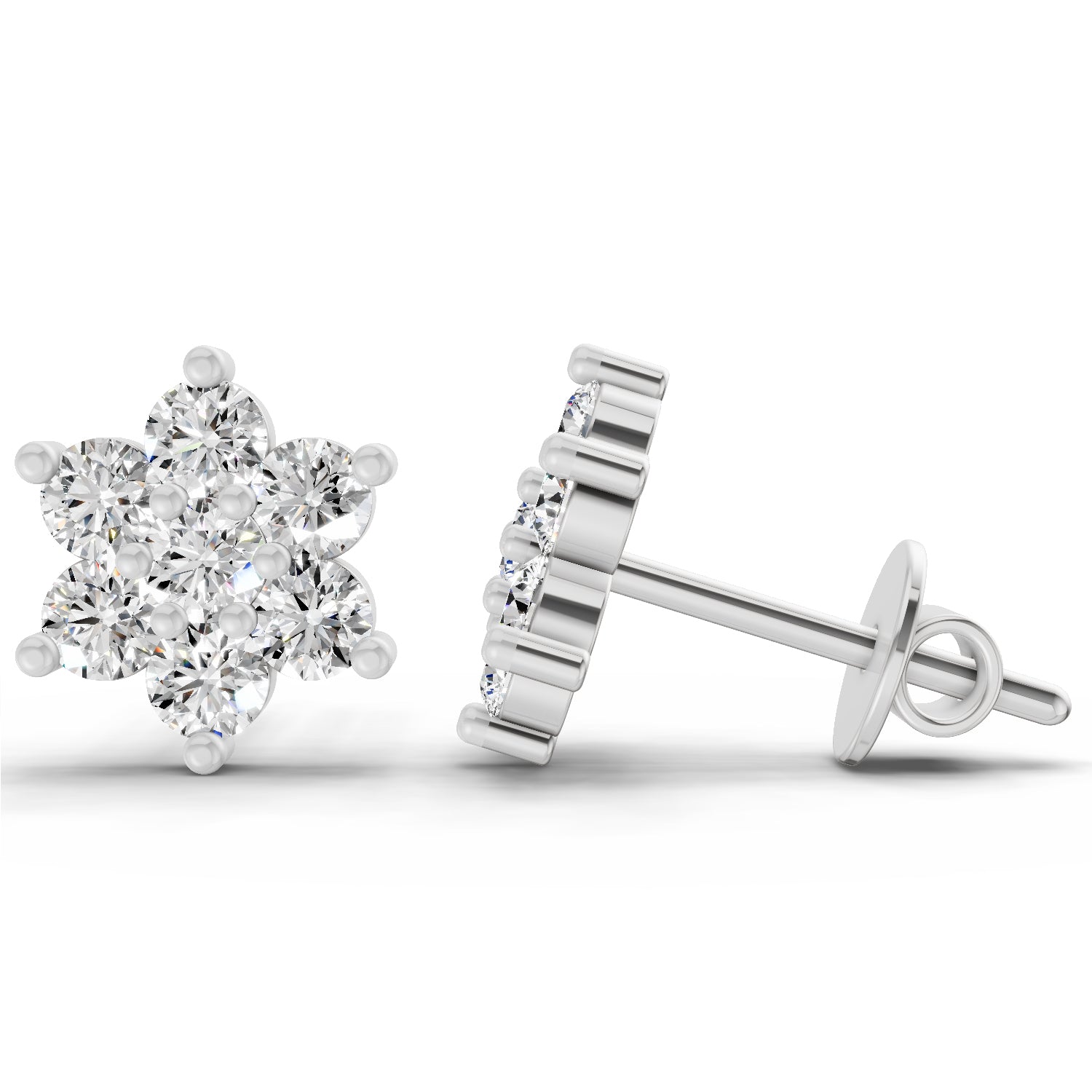 0.97 Ct Round Flower Stud Earrings |  14K White Gold