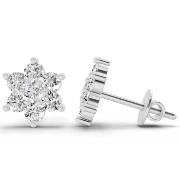 0.97 Ct Round Flower Stud Earrings |  14K White Gold