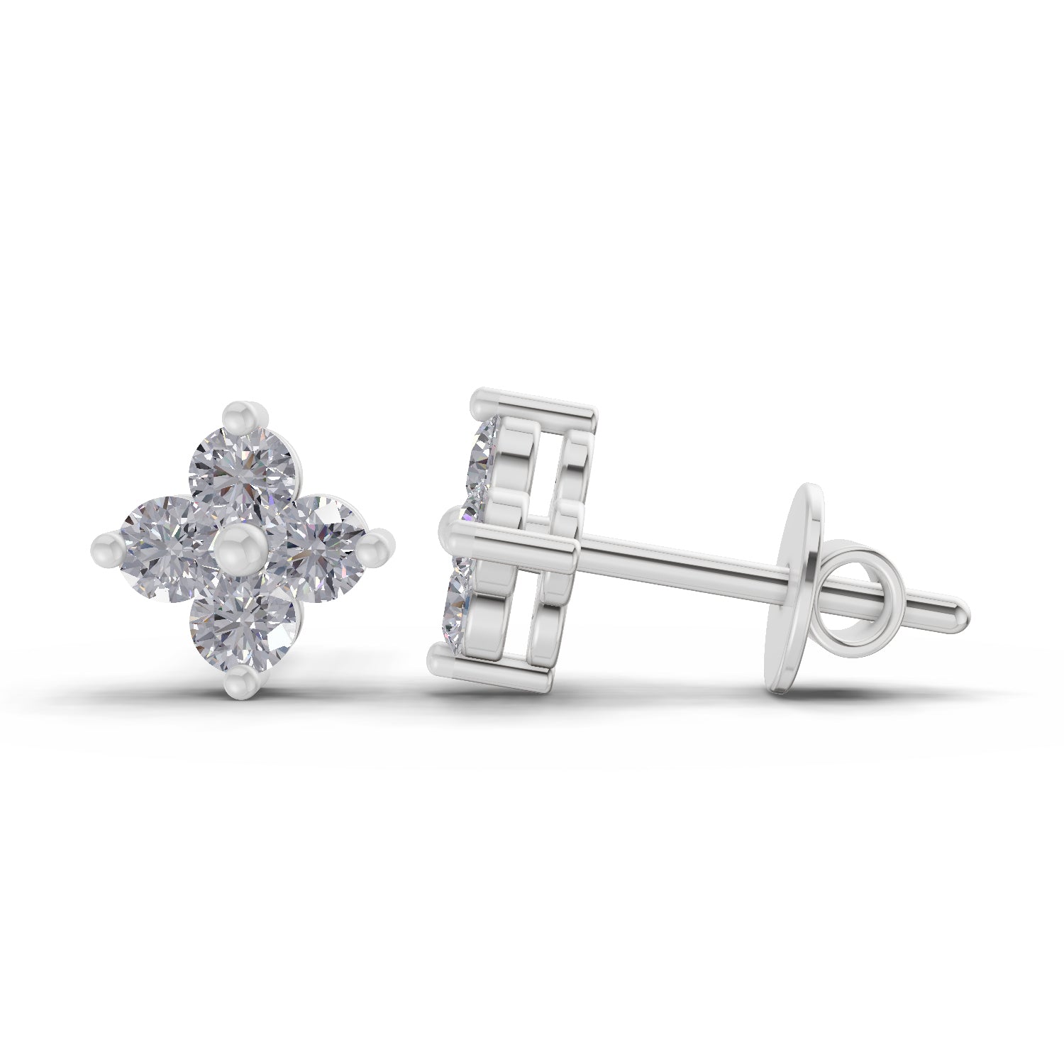 0.55 CtFloral Round Shape Earrings | 14K White Gold