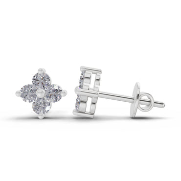 0.55 CtFloral Round Shape Earrings | 14K White Gold