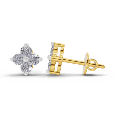 0.55 CtFloral Round Shape Earrings | 14K Yellow Gold