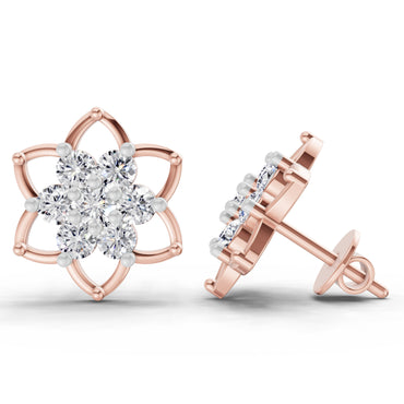 1.09 Ct Round Lotus Flower Style Earrings | 14K Rose Gold