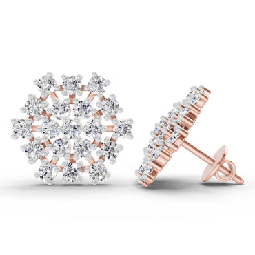 1.67 Ct Round Snowflake Stud Earrings | 14K Rose Gold