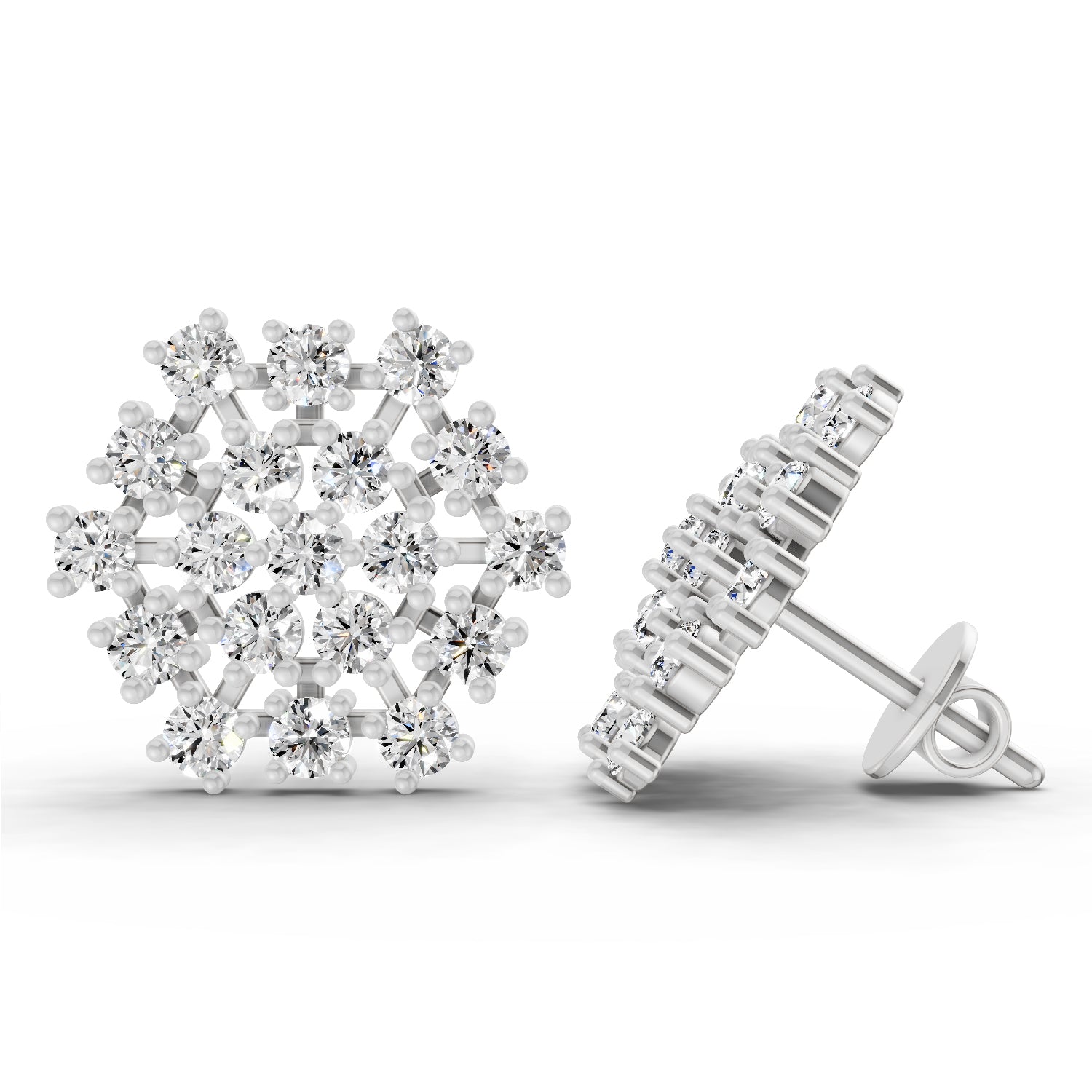 1.67 Ct Round Snowflake Stud Earrings | 14K White Gold