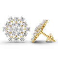 1.67 Ct Round Snowflake Stud Earrings | 14K Yellow Gold