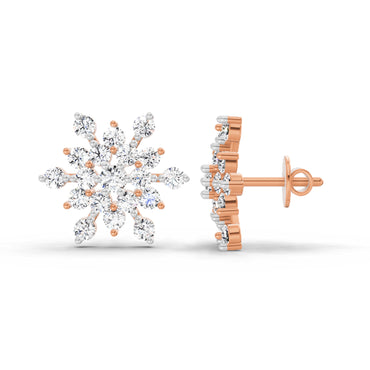 1.4 Ct Round Snowflake Stud Earrings | 14K Rose Gold