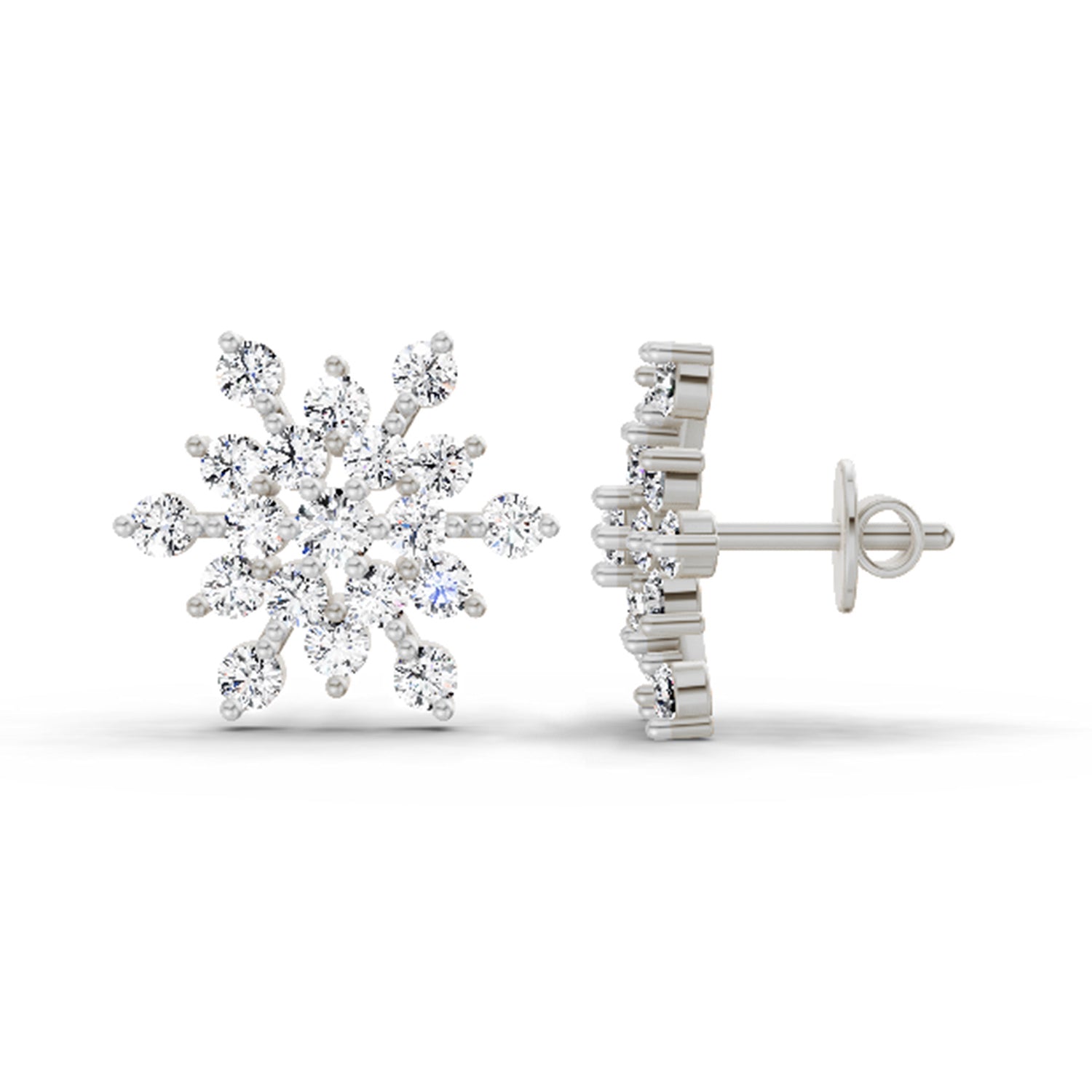 1.4 Ct Round Snowflake Stud Earrings | 14K White Gold