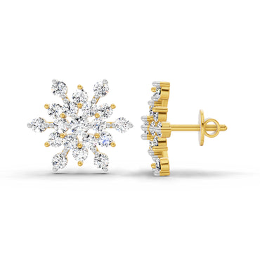 1.4 Ct Round Snowflake Stud Earrings | 14K Yellow Gold