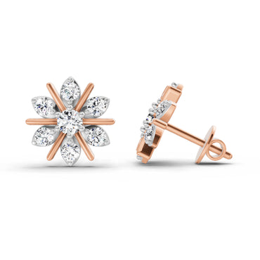 0.94 Ct Round Flower Stud Earrings | 14K Rose Gold