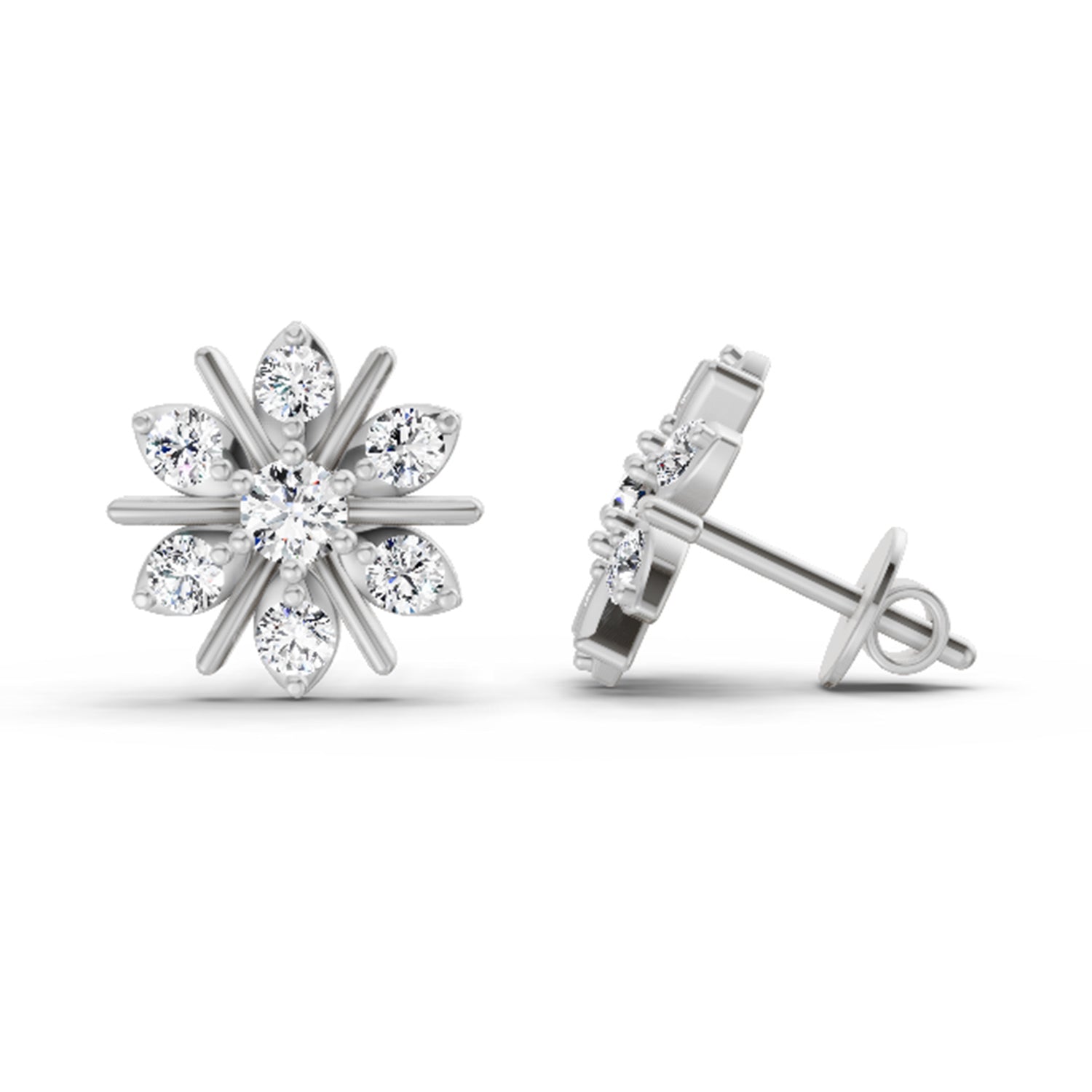 0.94 Ct Round Flower Stud Earrings | 14K White Gold