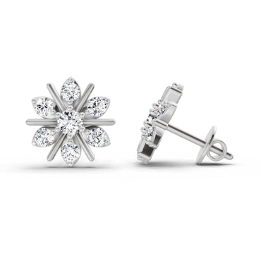 0.94 Ct Round Flower Stud Earrings | 14K White Gold