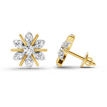 0.94 Ct Round Flower Stud Earrings | 14K Yellow Gold