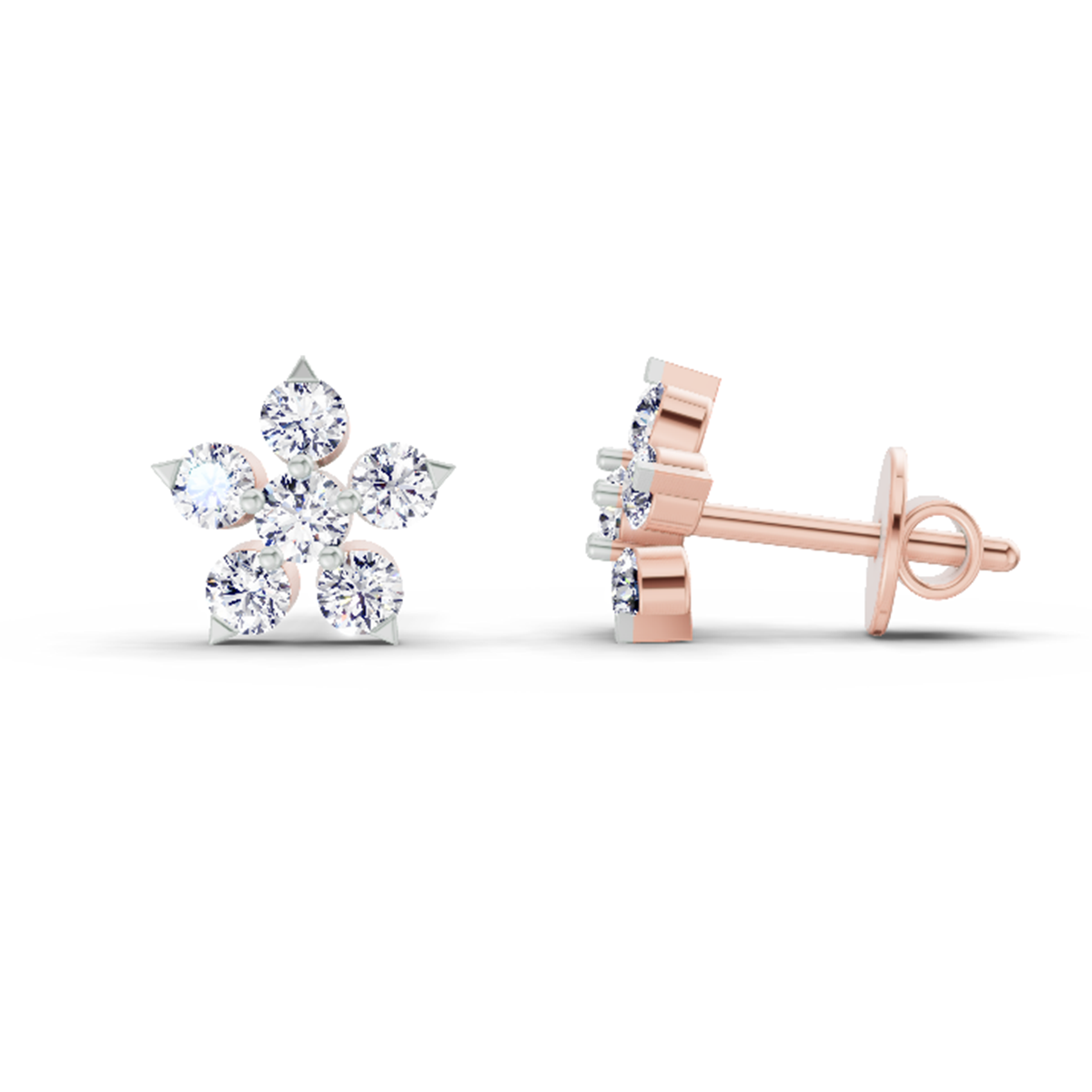 0.55 Ct Floral Stud Earrings | 14K Rose Gold