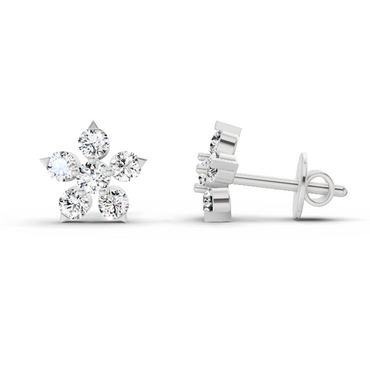 0.55 Ct Floral Stud Earrings | 14K White Gold