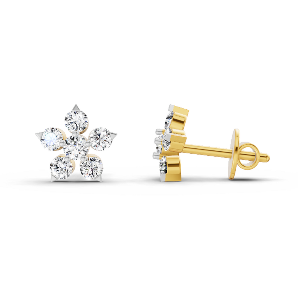 0.55 Ct Floral Stud Earrings | 14K Yellow Gold