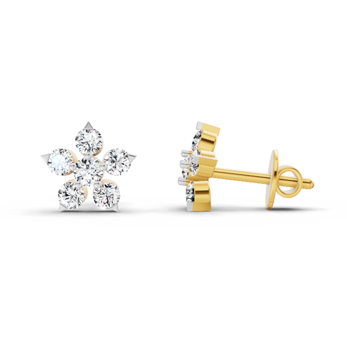 0.55 Ct Floral Stud Earrings | 14K Yellow Gold