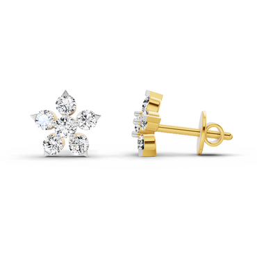 0.55 Ct Floral Stud Earrings | 14K Yellow Gold