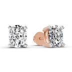 2.64 Ct Cushion Shape 4 Prong Solitaire Diamond Stud Earrings | 14K Rose Gold