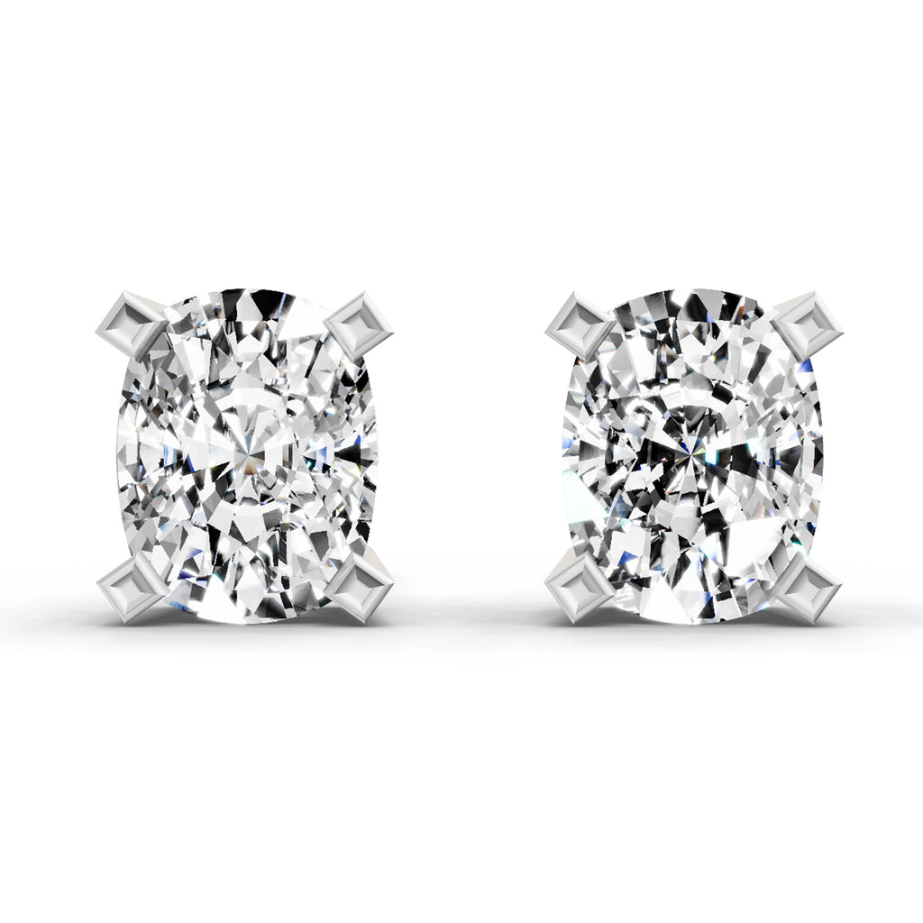 2.64 Ct Cushion Shape 4 Prong Solitaire Diamond Stud Earrings | 14K Rose Gold