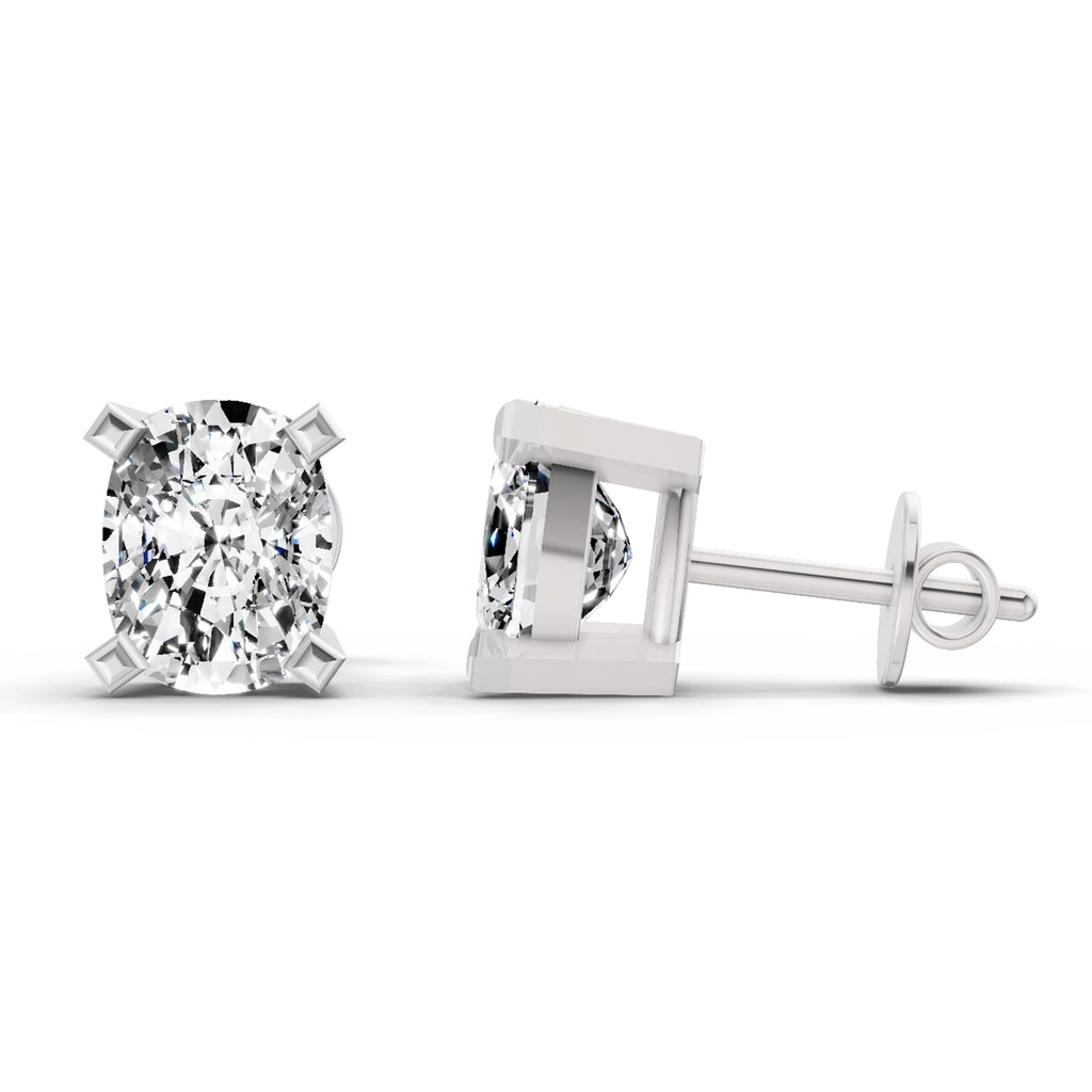 2.64 Ct Cushion Shape 4 Prong Solitaire Diamond Stud Earrings | 14K Rose Gold