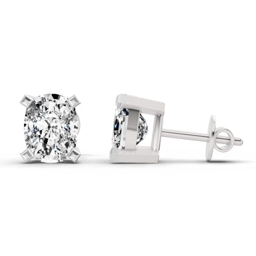 2.64 Ct Cushion Shape 4 Prong Solitaire Diamond Stud Earrings | 14K White Gold