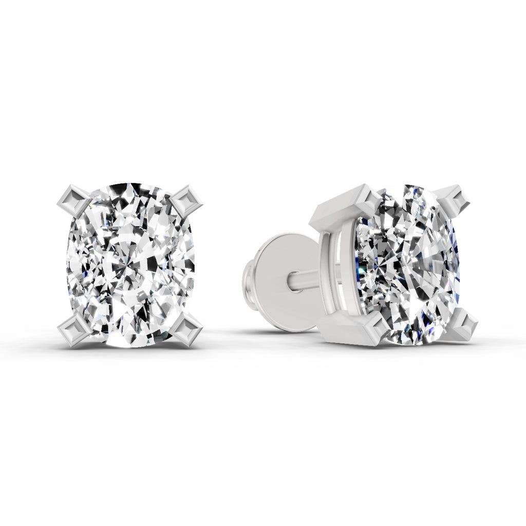 2.64 Ct Cushion Shape 4 Prong Solitaire Diamond Stud Earrings | 14K Rose Gold