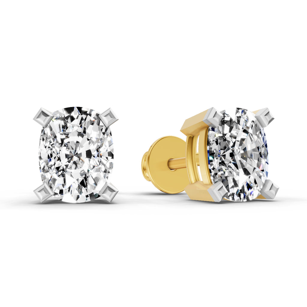 2.64 Ct Cushion Shape 4 Prong Solitaire Diamond Stud Earrings | 14K Rose Gold