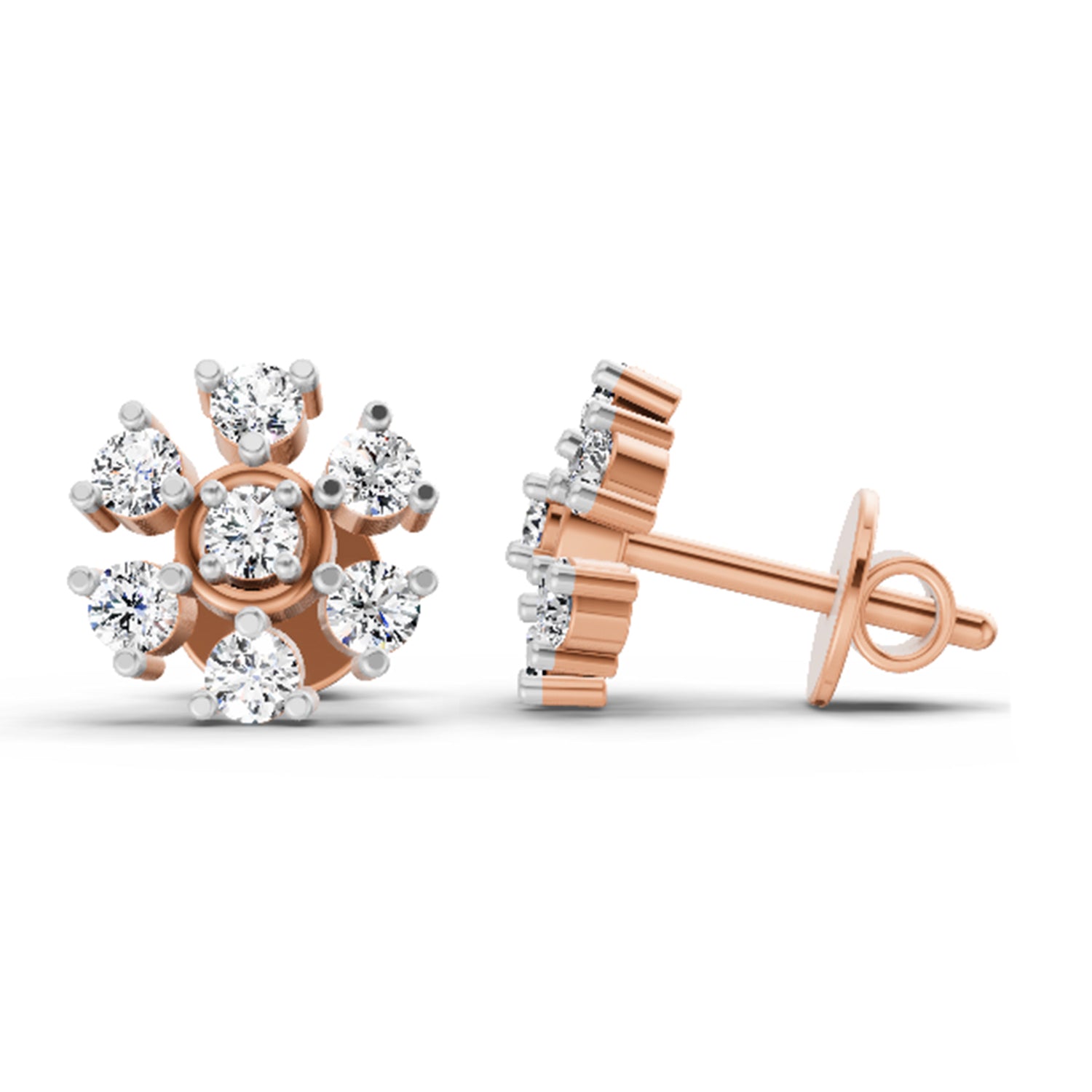 0.70 Ct Round Lily Earrings | 14K Rose Gold