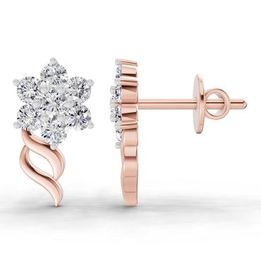 0.73 Ct Round Flower Stud Earrings | 14K Rose Gold