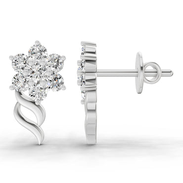 0.73 Ct Round Flower Stud Earrings | 14K White Gold