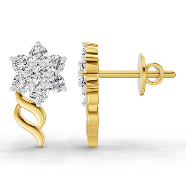 0.73 Ct Round Flower Stud Earrings | 14K Yellow Gold
