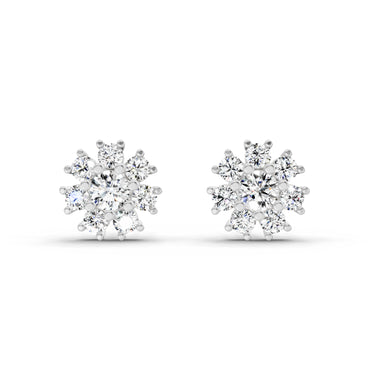 2.89 Ct Round Shape Halo Diamond Earrings | 14K White Gold