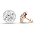 1.78 Ct Round Halo Cluster Stud Earrings | 14K Rose Gold