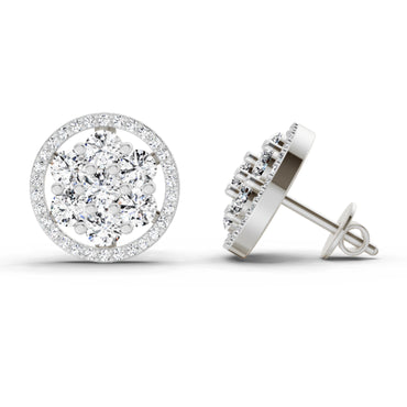 1.78 Ct Round Halo Cluster Stud Earrings | 14K White Gold
