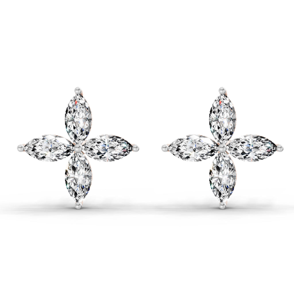 1.44 Ct Marquise Shape Cluster Diamond Stud Earrings | 14K Rose Gold