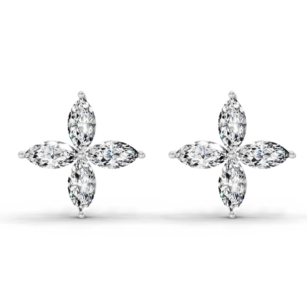 1.44 Ct Marquise Shape Cluster Diamond Stud Earrings | 14K Rose Gold