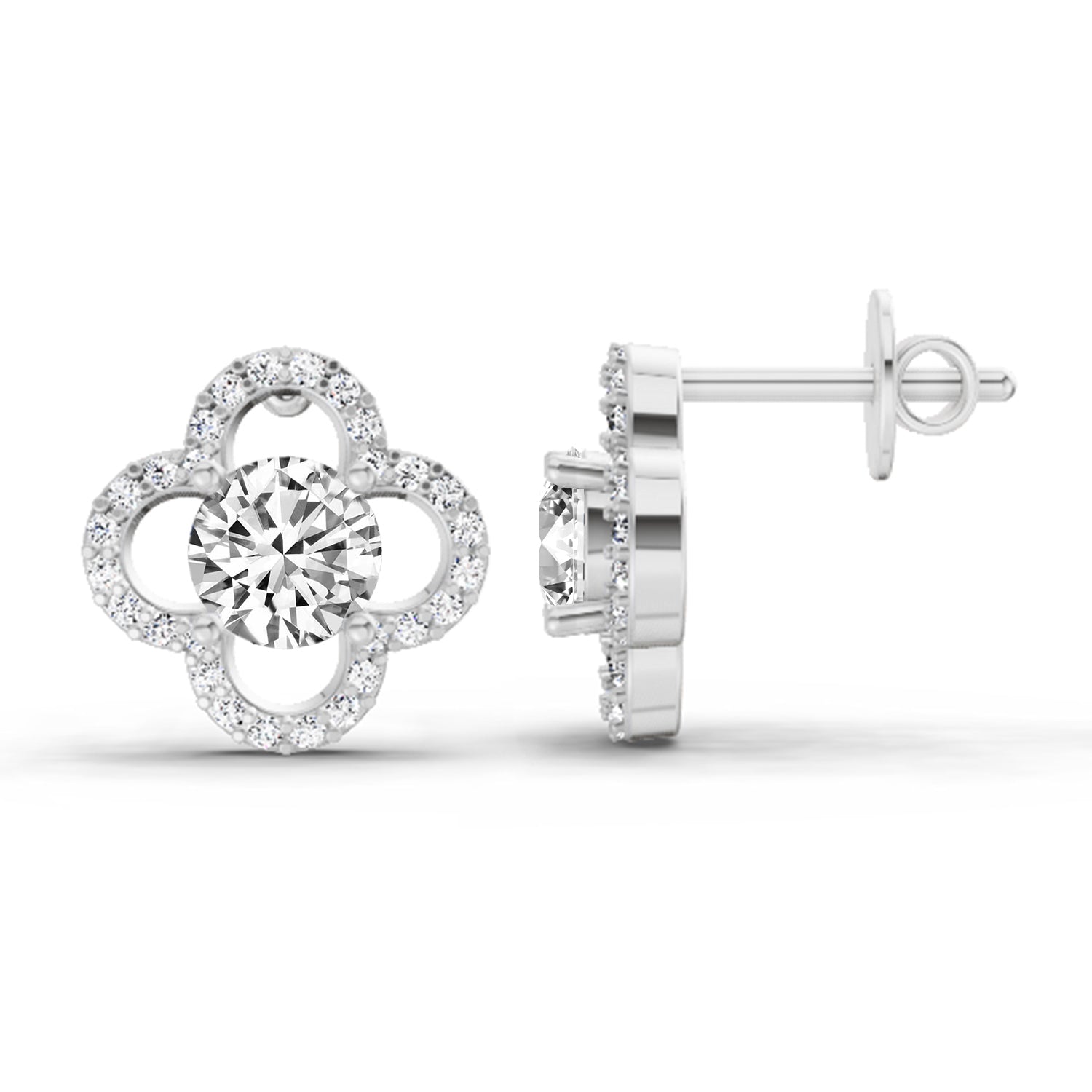 1.27 Ct Round Halo Stud Earrings | 14K White Gold