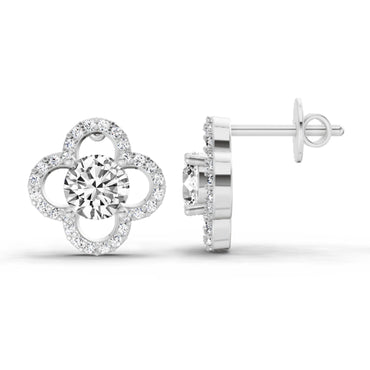 1.27 Ct Round Halo Stud Earrings | 14K White Gold