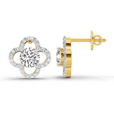 1.27 Ct Round Halo Stud Earrings | 14K Yellow Gold