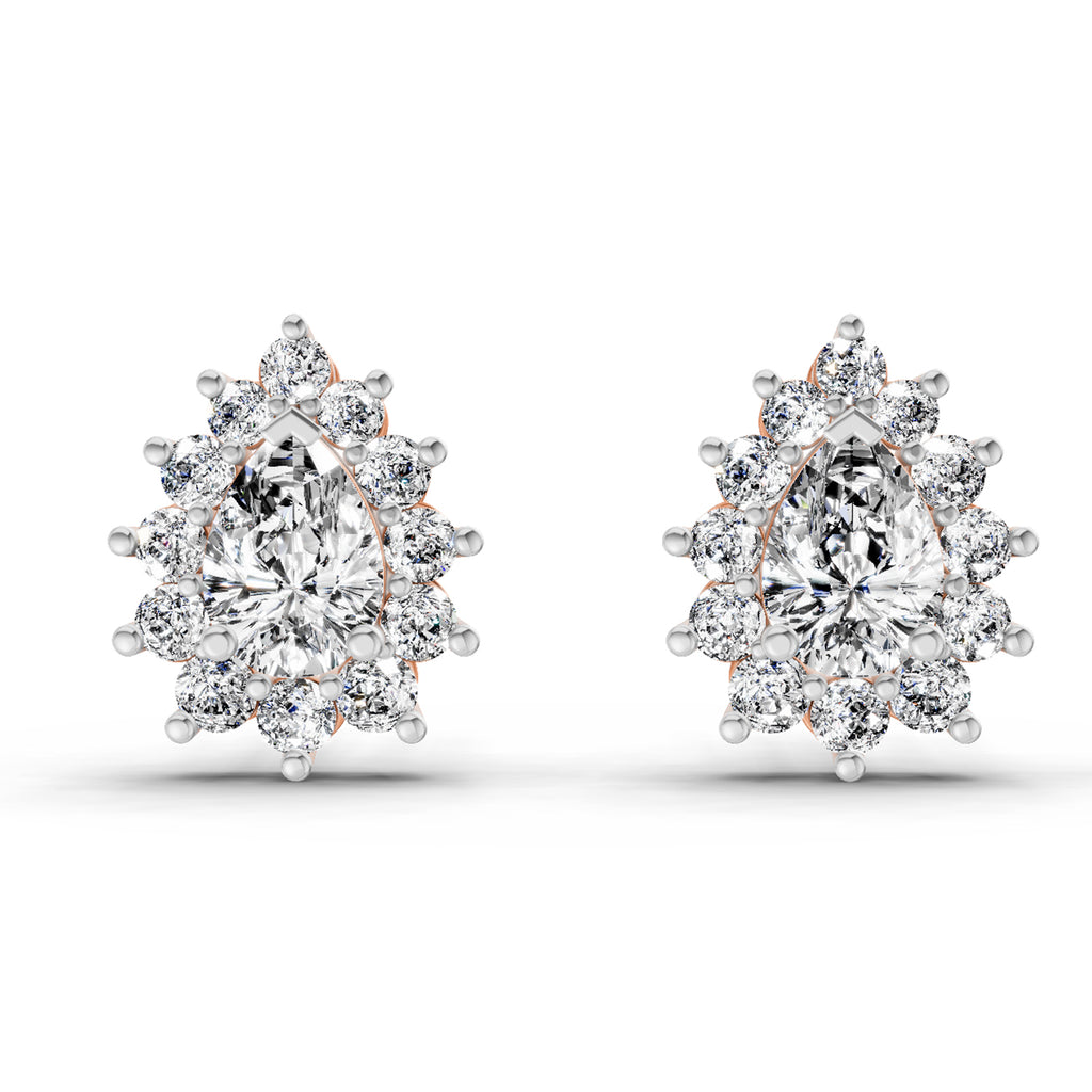 1.67 Ct Pear Shape Halo Diamond Earrings | 14K Rose Gold