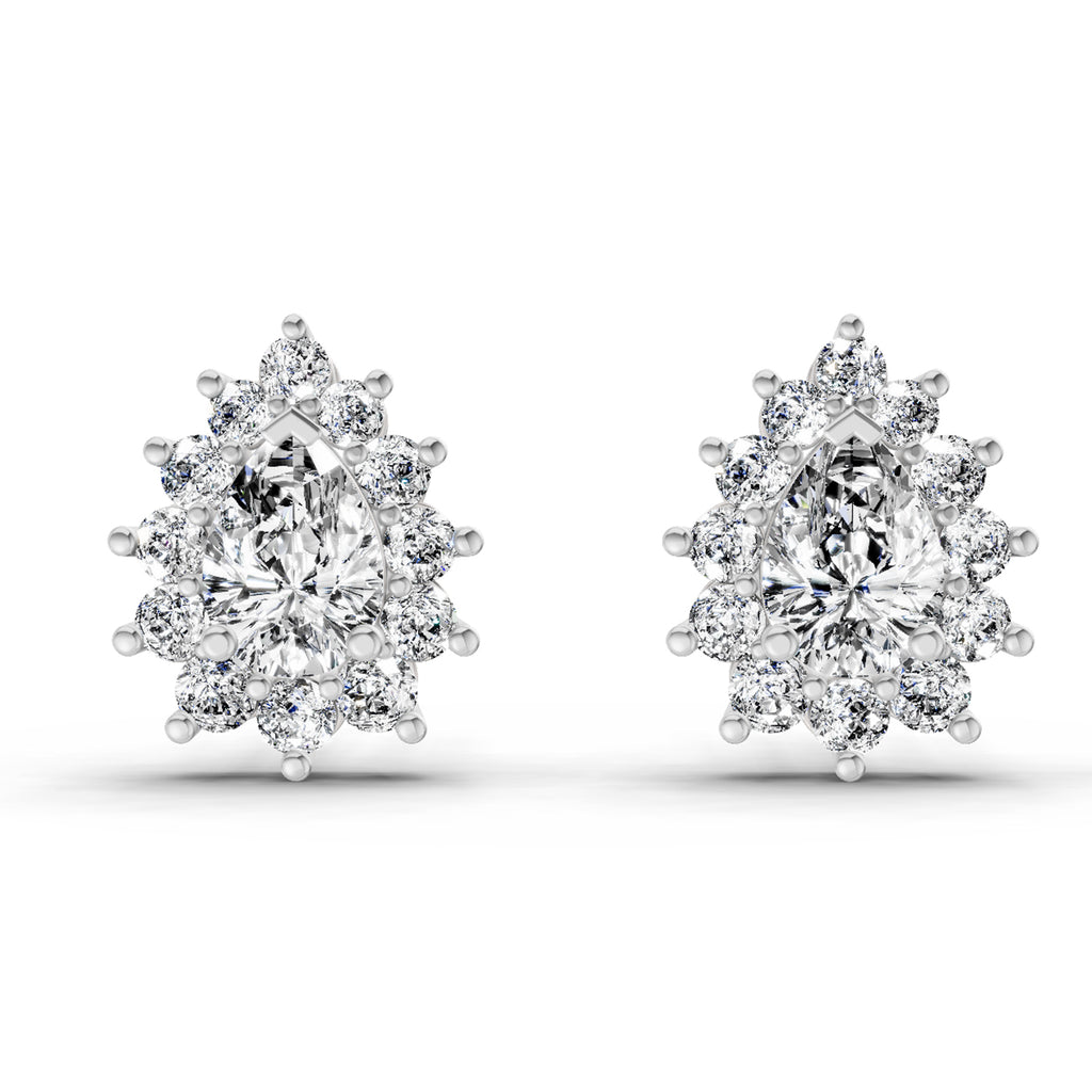 1.67 Ct Pear Shape Halo Diamond Earrings | 14K Rose Gold