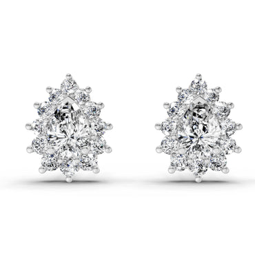 1.67 Ct Pear Shape Halo Diamond Earrings | 14K White Gold