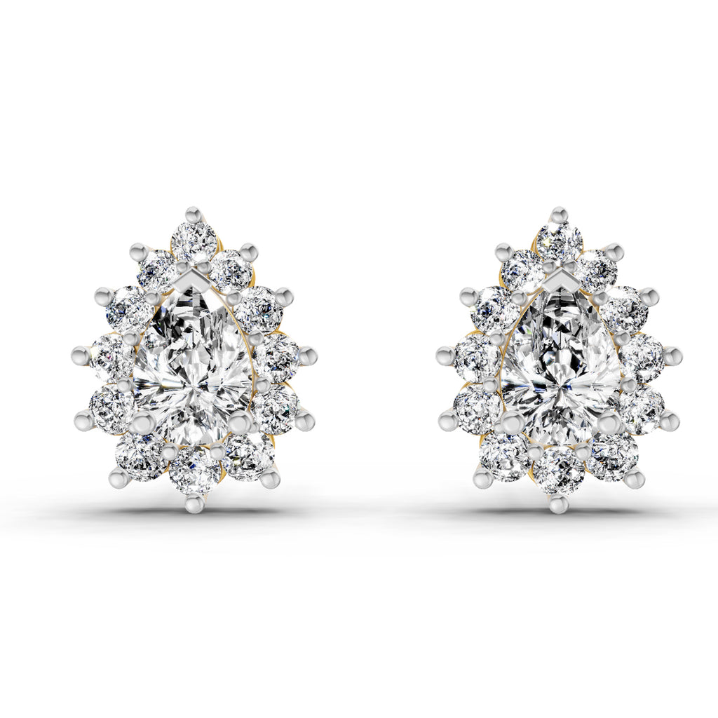 1.67 Ct Pear Shape Halo Diamond Earrings | 14K Rose Gold