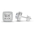 1.19 Ct Princess Halo Stud Earrings | 14K White Gold
