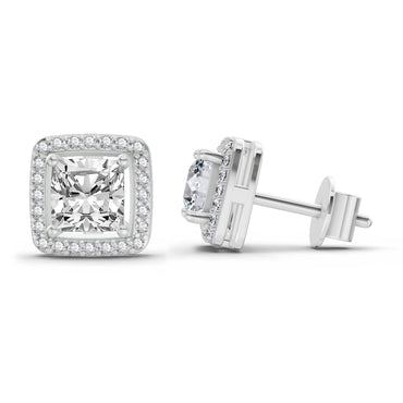 1.19 Ct Princess Halo Stud Earrings | 14K White Gold