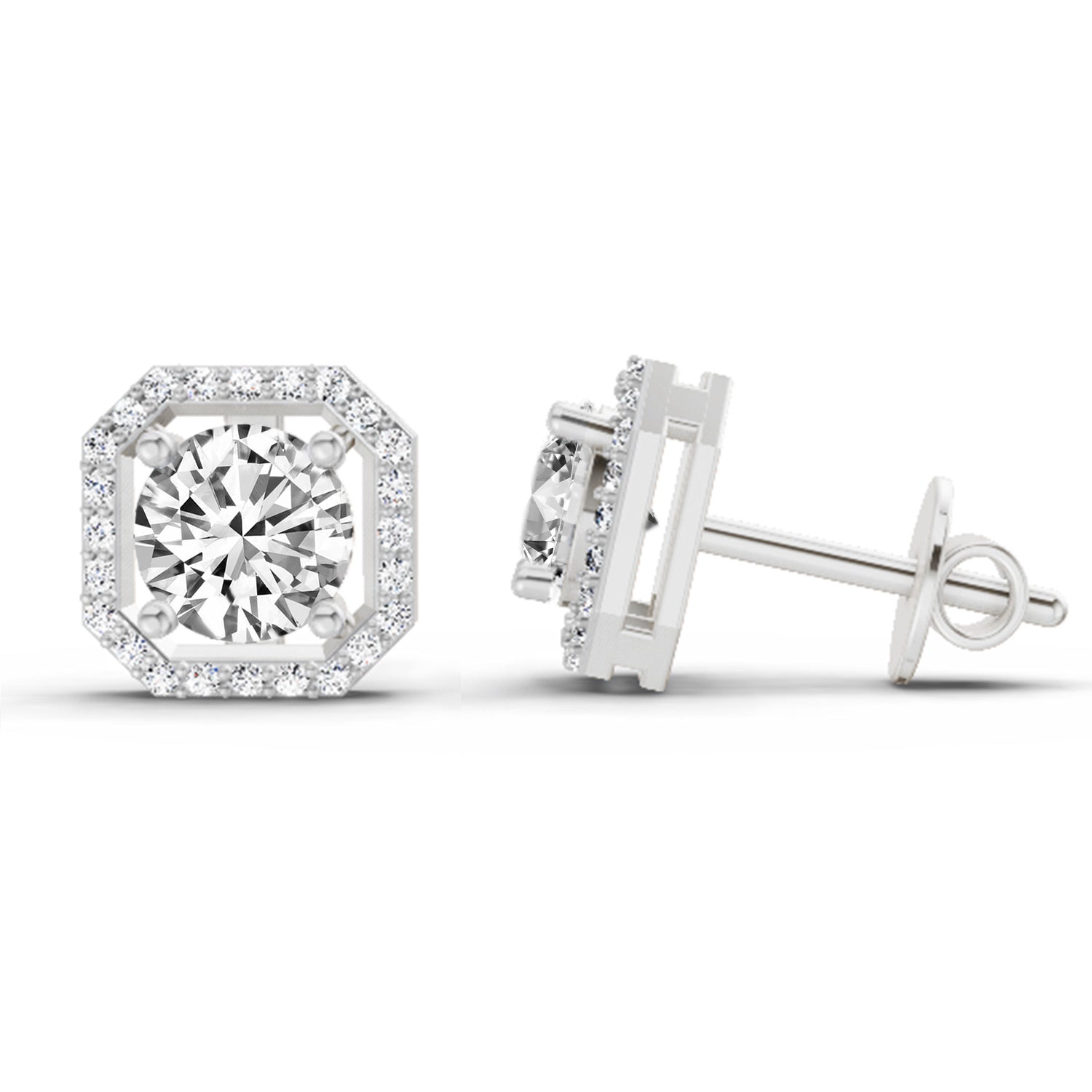 1.19 Ct Round Halo Stud Earrings | 14K White Gold