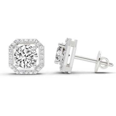 1.19 Ct Round Halo Stud Earrings | 14K White Gold