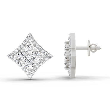 1.19 Ct Round Star Shpae Fashion Earrings |  14K White Gold